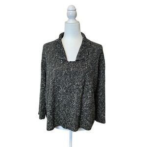 Eileen Fisher Organic Cotton Linen Marled Knit Collared Sweater Size Small